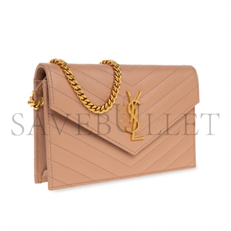 YSL CLASSIC CASSANDRE CHAIN WALLET IN GRAIN DE POUDRE LEATHER 377828BOW019830 (22.5*14*4cm)